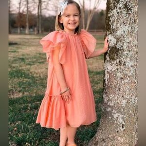 Girls' Peach Voile Flutter Dress - Finding Foxtale